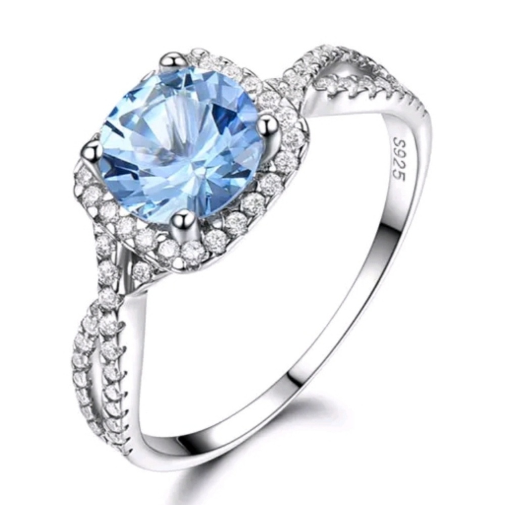 Sterling Silver Sky Blue Topaz & CZ Ring